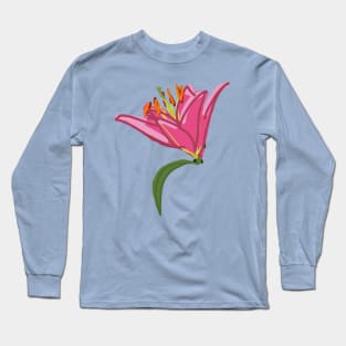 Stargazer Lily Flower Digital Painting Long Sleeve T-Shirt